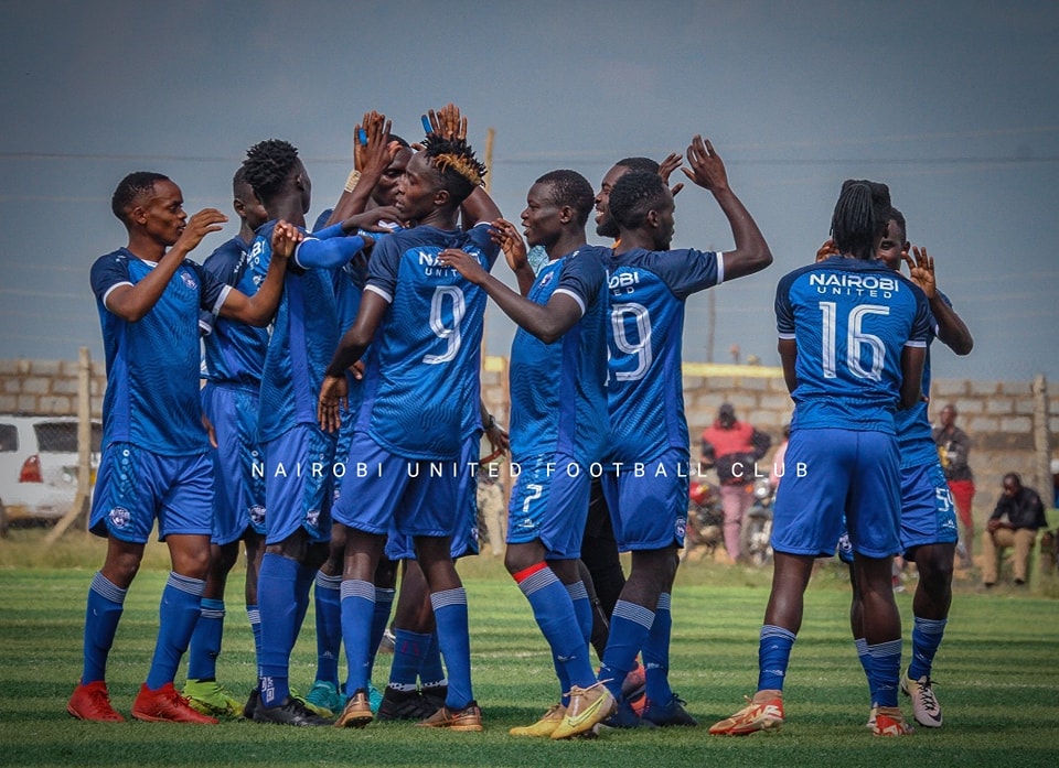 Nairobi United players celebrate against Kajiado FC